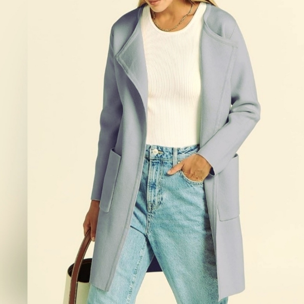 Anrabess Long Gray Cardigan Knit Jacket